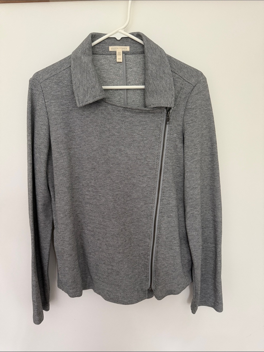 Eileen Fisher Heather Gray Asymmetrical Zip Knit Jacket Size M